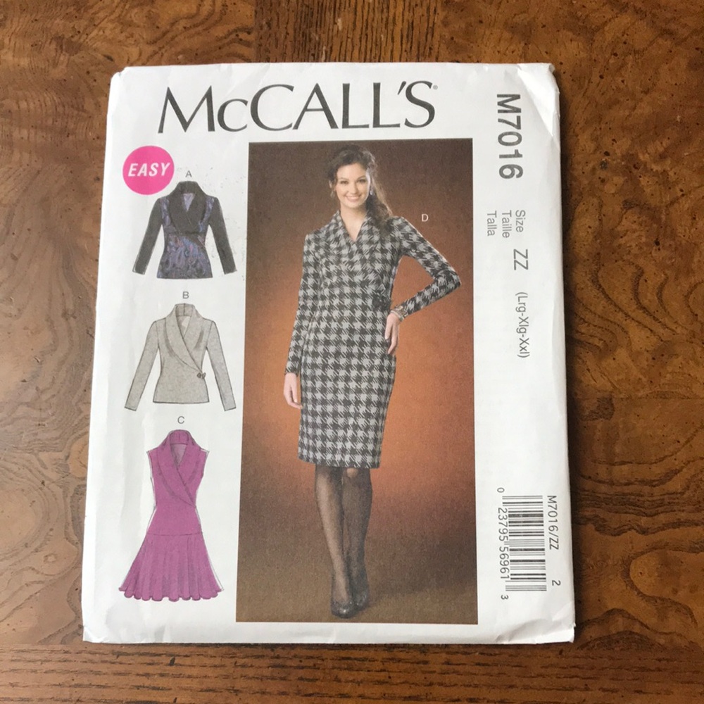 UNCUT McCall's M7016 Knit Faux Wrap Dress, Top Pattern Variations Sz L, XL, XXL